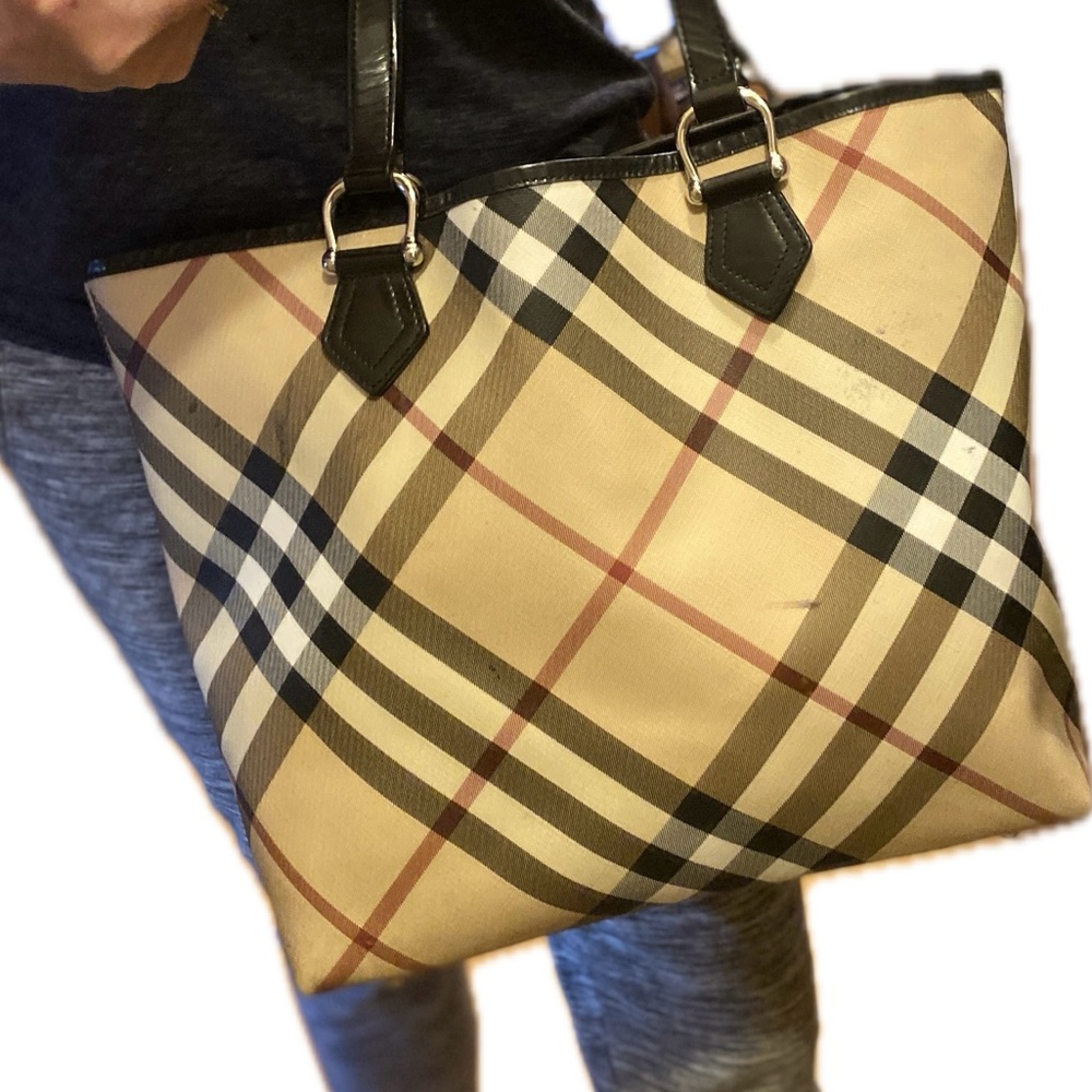 BURBERRY NOVA CHECK Shopper/Footed TOTE🔥HUGE!🔥PVC/Leather w/pouch🔥HOT ITEM!🔥 - Picture 9 of 15